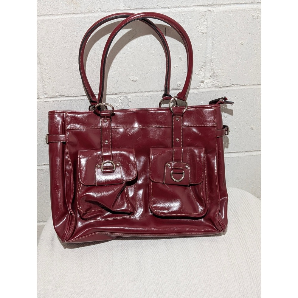 Worthington Dark Red Faux Leather Tote Bag Professional Work Laptop Bag